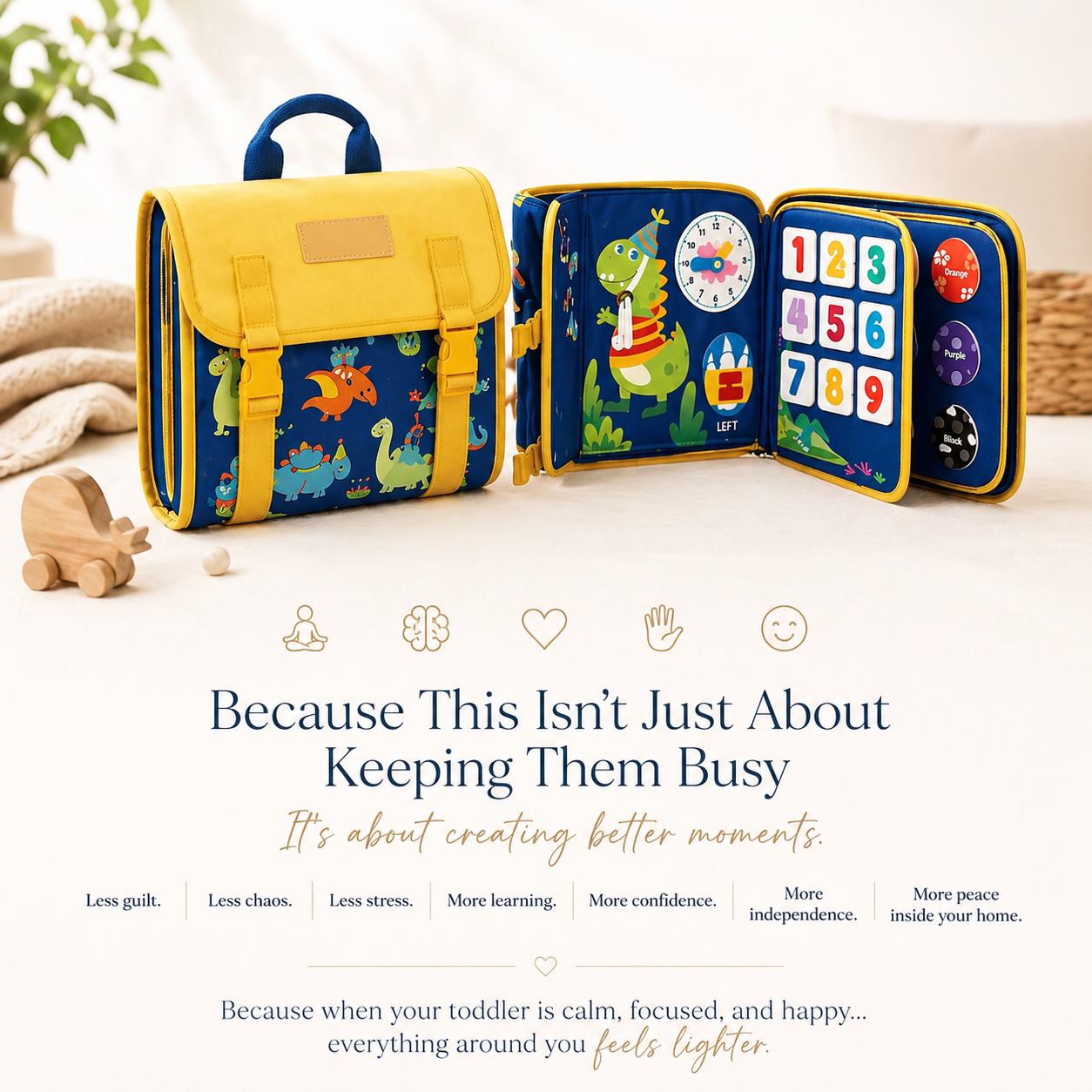 Montessori Busy Board Backpack for Toddlers (1–3 Years) – Calm, Screen-Free Learning Toy Luxe Aura Elegant