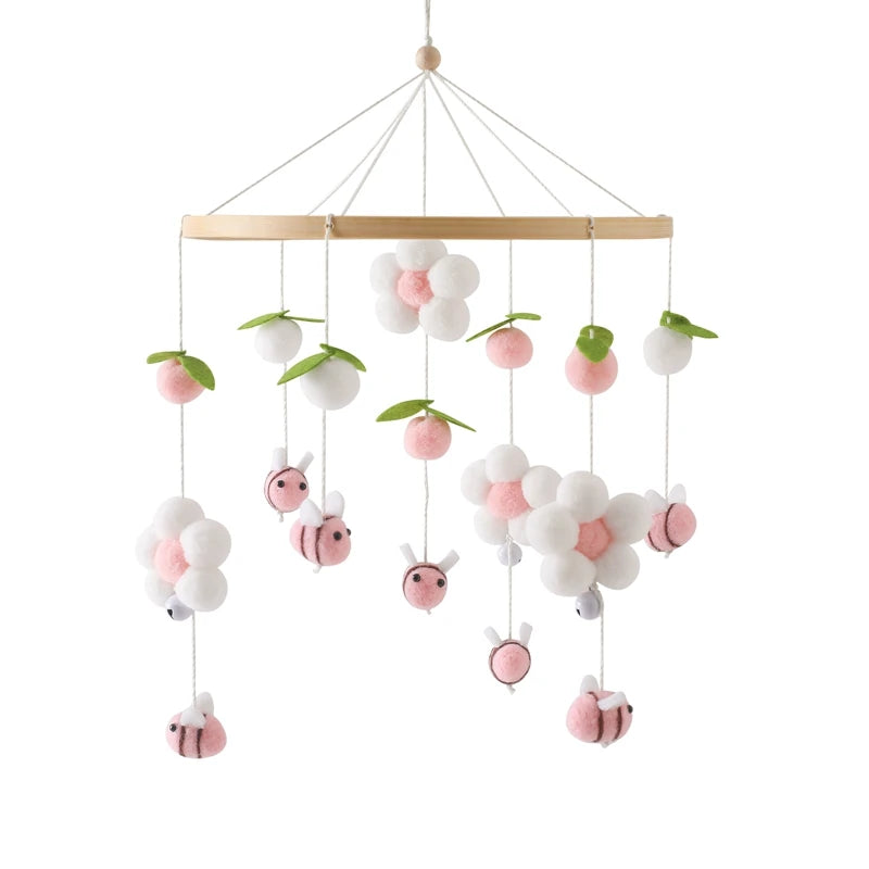 Wooden Baby Crib Mobile with Musical Teddy Bear Dolls