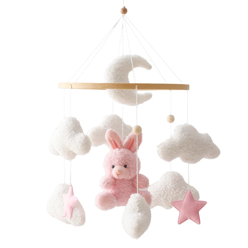 Wooden Baby Crib Mobile with Musical Teddy Bear Dolls