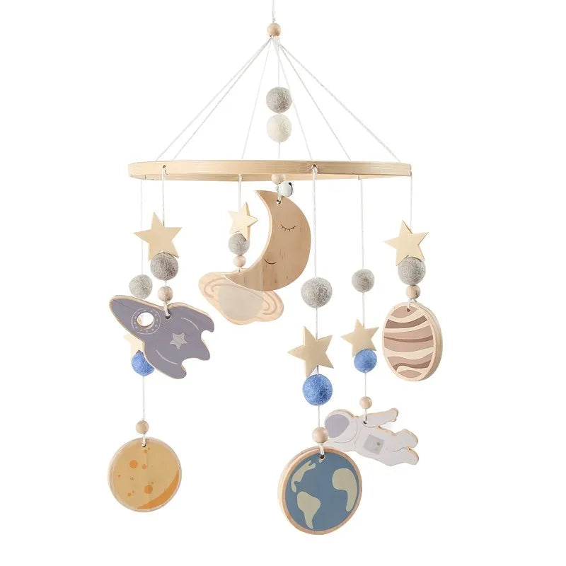 Wooden Baby Crib Mobile with Musical Teddy Bear Dolls