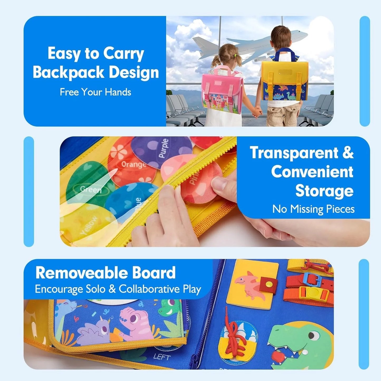 Montessori Busy Board Backpack – Sensory & Life Skills Learning Toy
