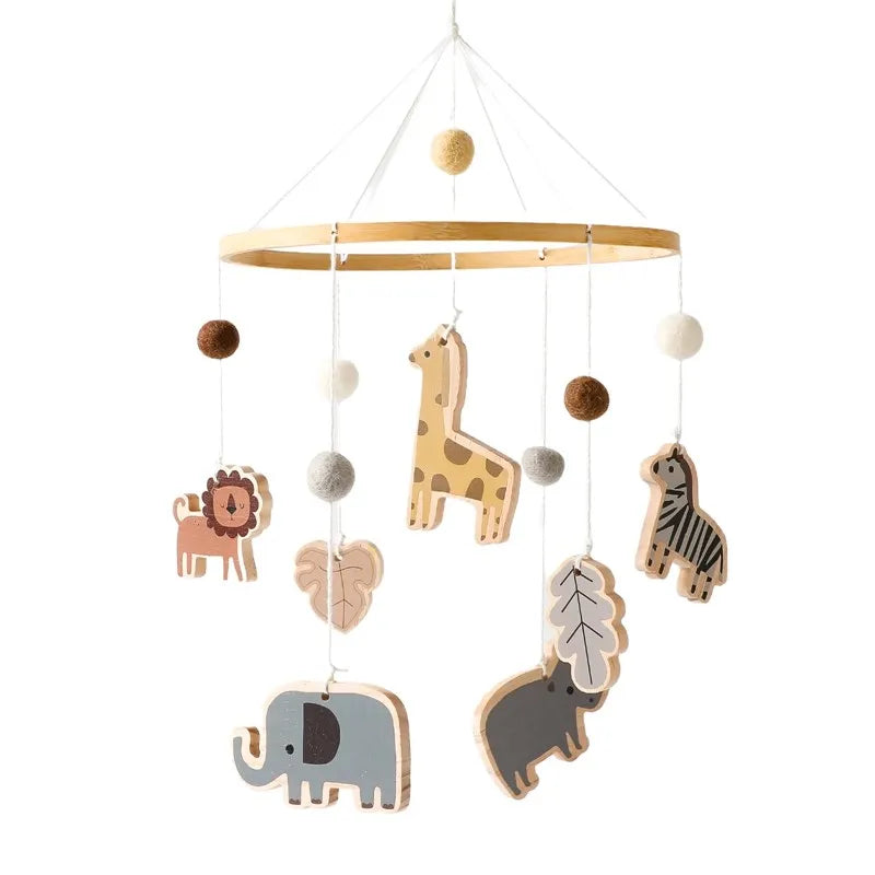 Wooden Baby Crib Mobile with Musical Teddy Bear Dolls