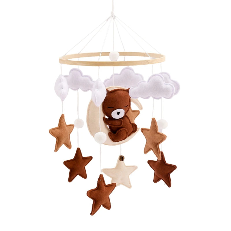 Wooden Baby Crib Mobile with Musical Teddy Bear Dolls
