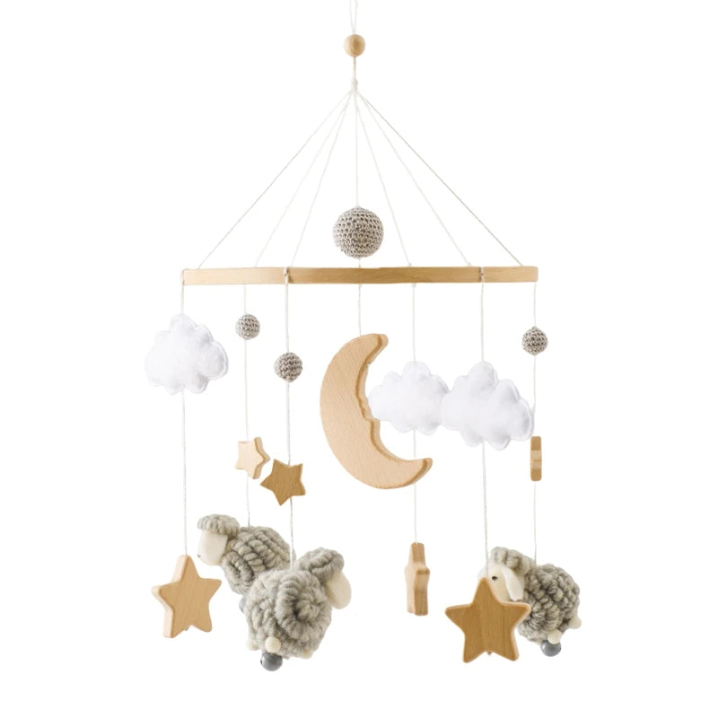 Wooden Baby Crib Mobile with Musical Teddy Bear Dolls