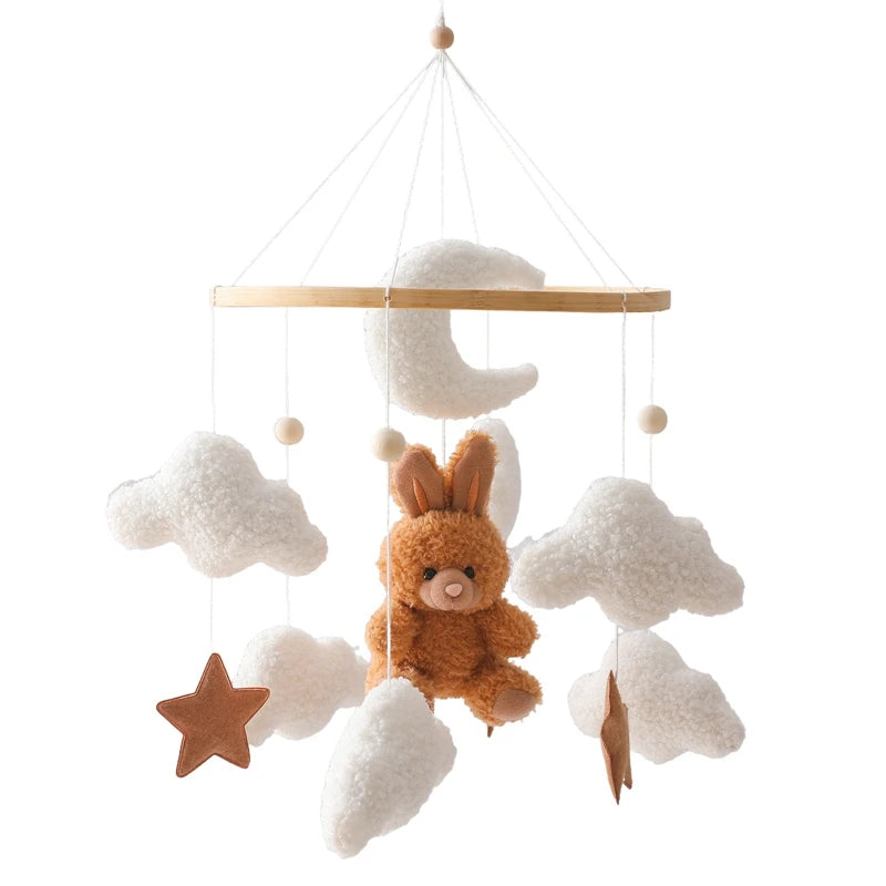 Wooden Baby Crib Mobile with Musical Teddy Bear Dolls