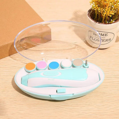GentleGlow™ Baby Nail Trimmer kit with storage case and multiple filing pads for different age groups.