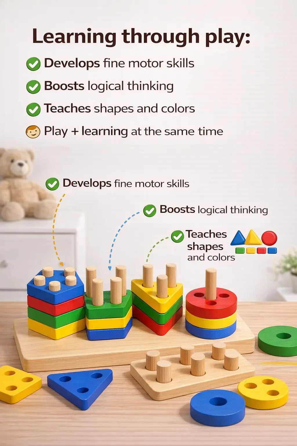 Luxe Aura Montessori Toys Wooden Sorting & Stacking Toy – Early Learning Through Play Luxe Aura Elegant