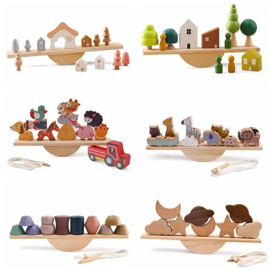 Wooden Baby Animal Balance Board Threading Toys Wooden Seesaw Stacking Toys Blocks Board Games Montessori Educational Baby Gifts Luxe Aura Elegant