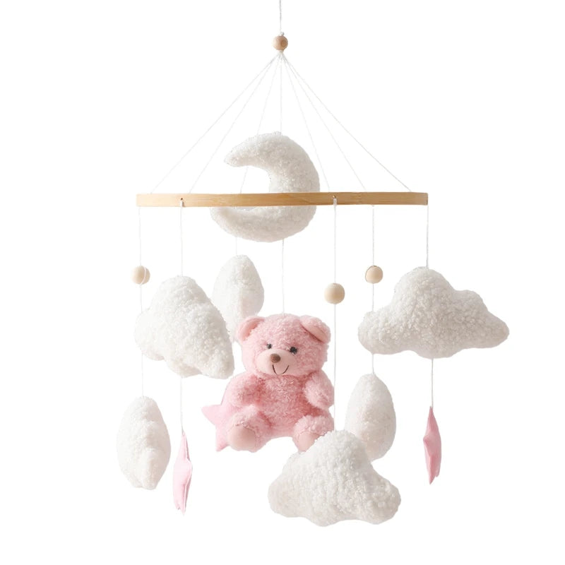 Wooden Baby Crib Mobile with Musical Teddy Bear Dolls