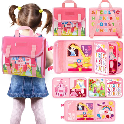 Montessori Busy Board Backpack – Sensory & Life Skills Learning Toy