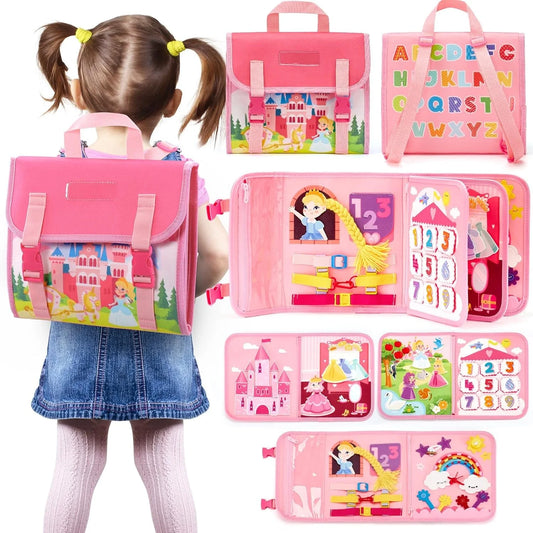 Montessori Busy Board Backpack – Sensory & Life Skills Learning Toy