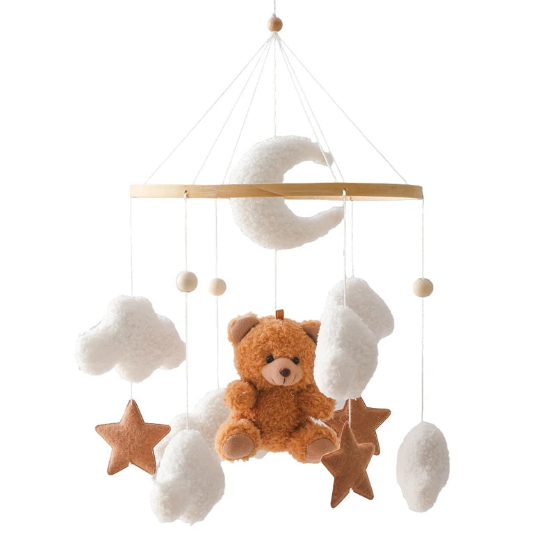 Wooden Baby Crib Mobile with Musical Teddy Bear Dolls