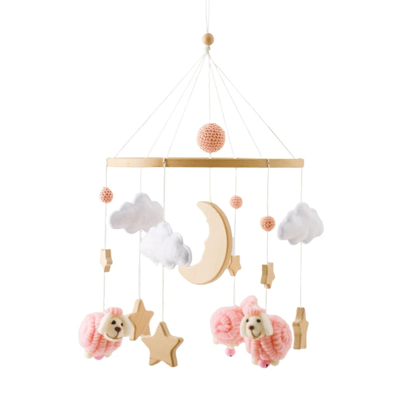 Wooden Baby Crib Mobile with Musical Teddy Bear Dolls