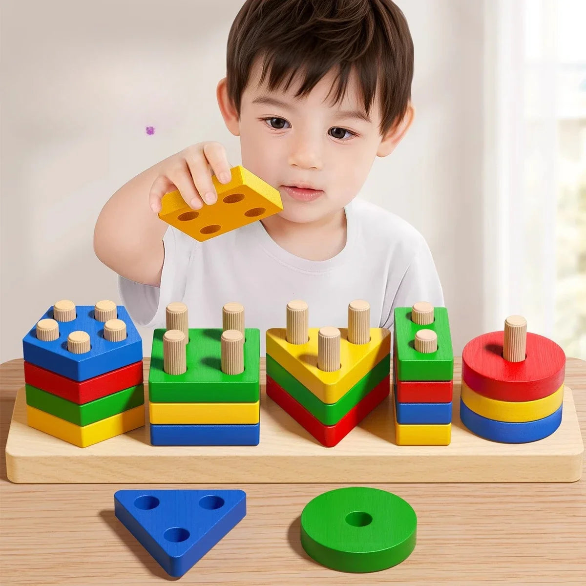 Luxe Aura Montessori Wooden Sorting & Stacking Toy – Early Learning Through Play