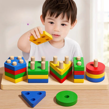 Luxe Aura Montessori Wooden Sorting & Stacking Toy – Early Learning Through Play