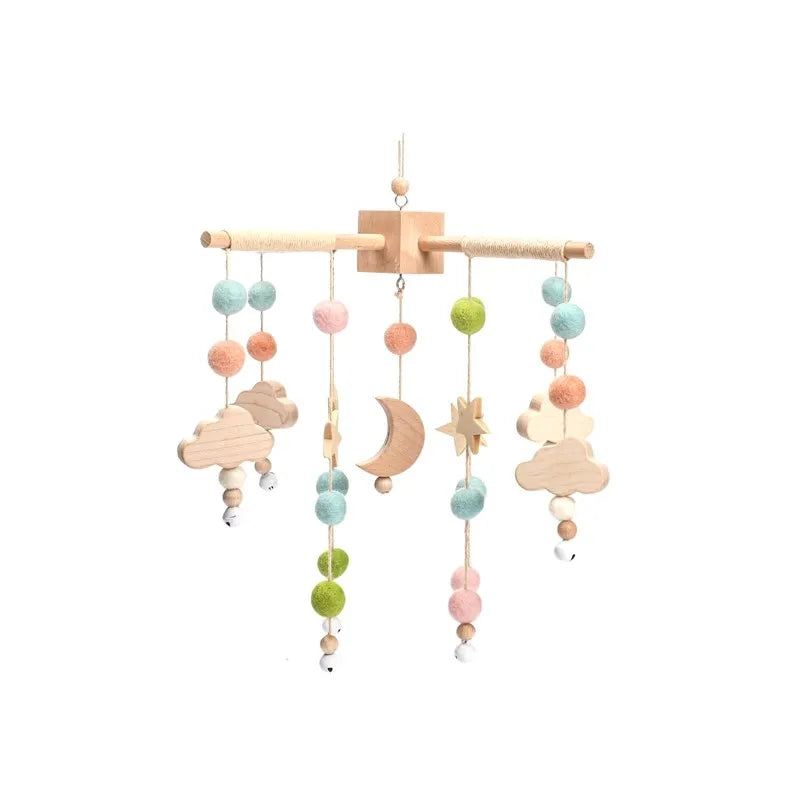 Wooden Baby Crib Mobile with Musical Teddy Bear Dolls