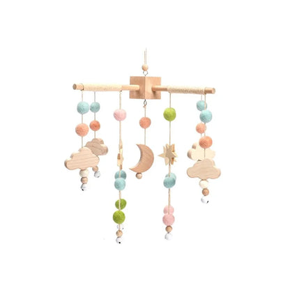 Wooden Baby Crib Mobile with Musical Teddy Bear Dolls