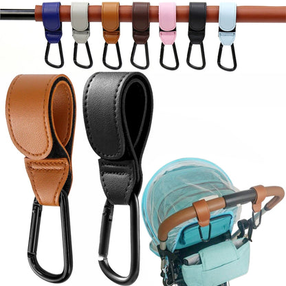 Elegant Stroller Hooks with PU Leather Straps – Pram Organiser Hangers