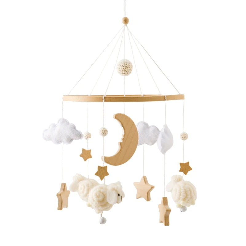 Wooden Baby Crib Mobile with Musical Teddy Bear Dolls