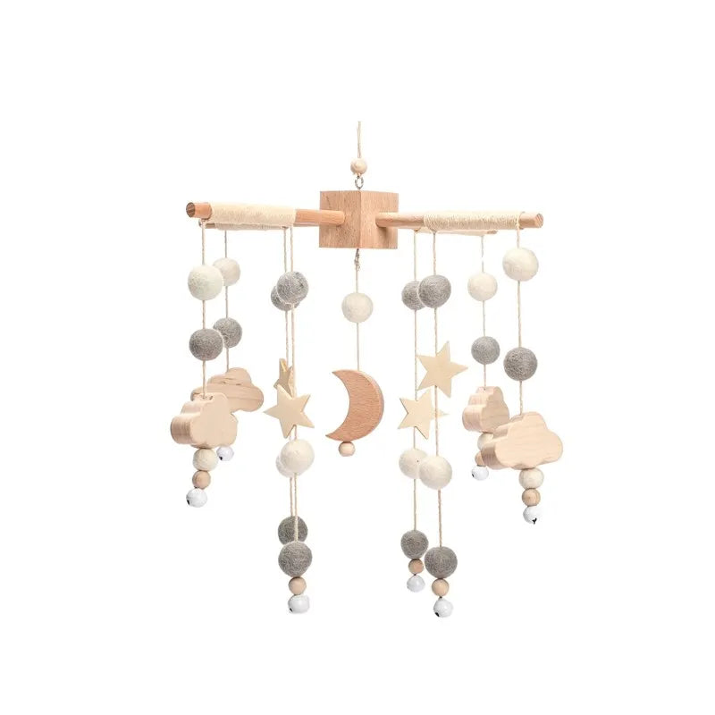 Wooden Baby Crib Mobile with Musical Teddy Bear Dolls