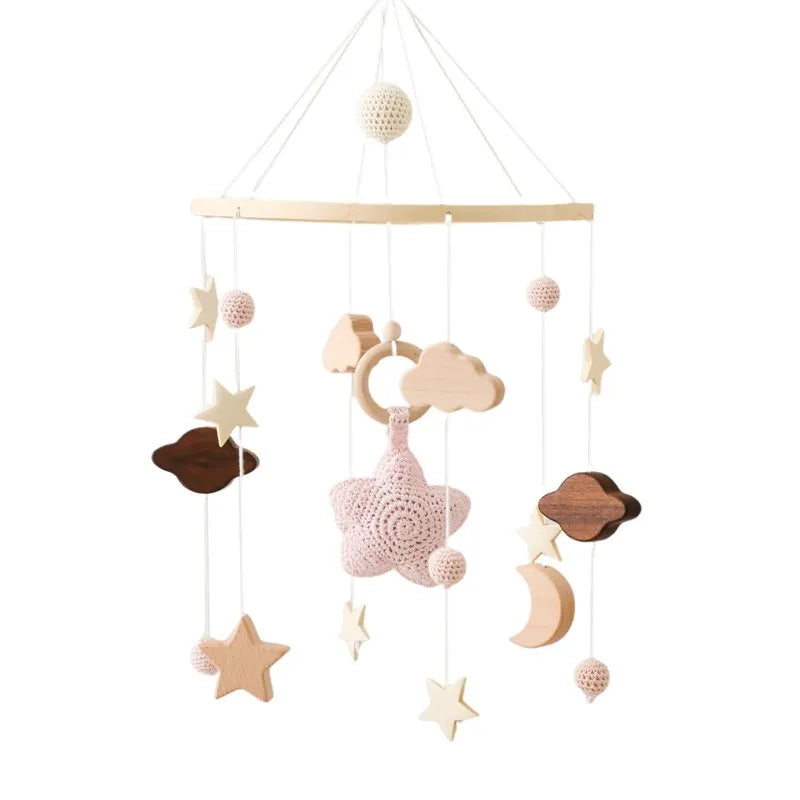Wooden Baby Crib Mobile with Musical Teddy Bear Dolls