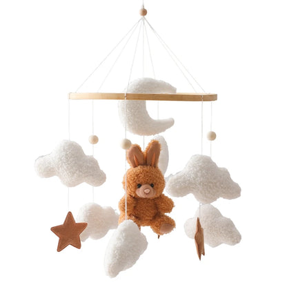 Wooden Baby Crib Mobile with Musical Teddy Bear Dolls