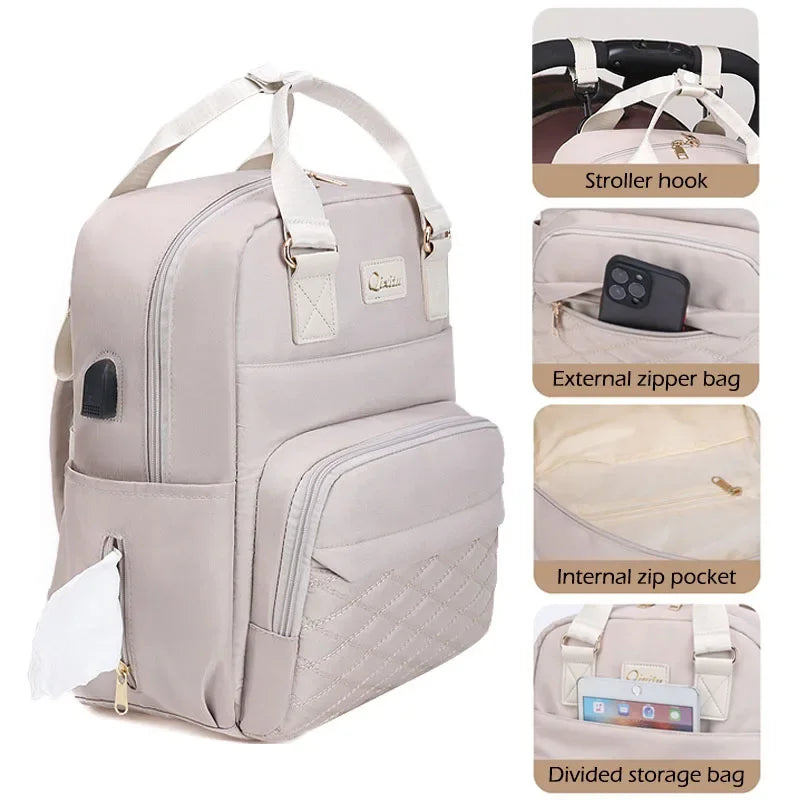 Luxe Aura USB Maternity Backpack – Smart, Stylish & Made for Modern Motherhood