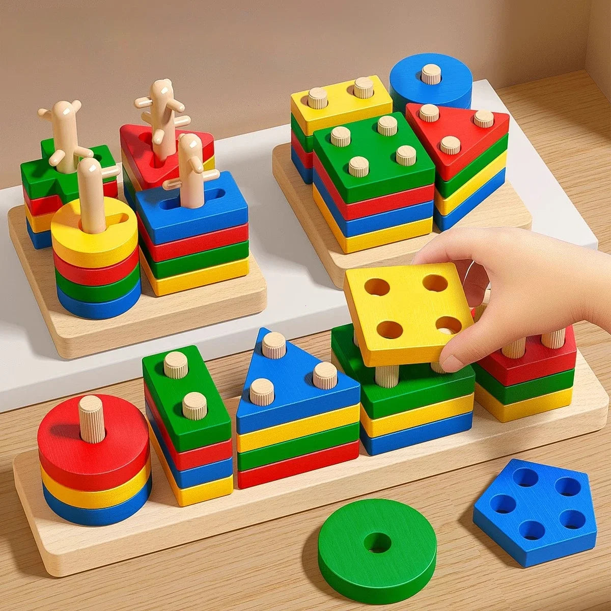 Luxe Aura Montessori Wooden Sorting & Stacking Toy – Early Learning Through Play