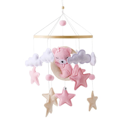 Wooden Baby Crib Mobile with Musical Teddy Bear Dolls