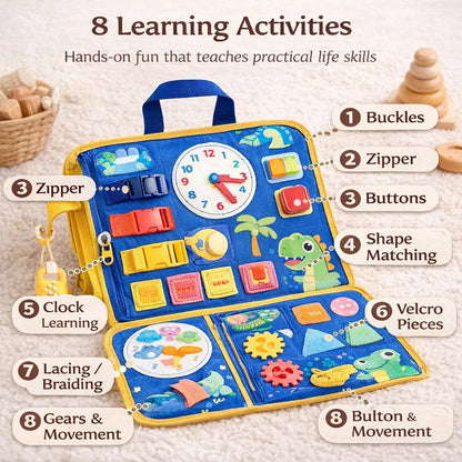 Educational learning activity mat with various educational elements and activities.